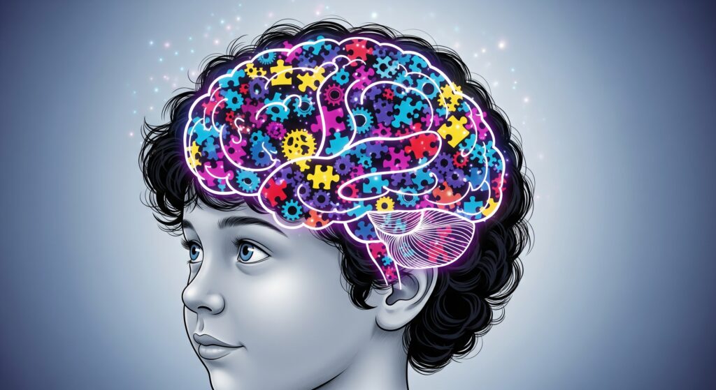 Anak Autis Itu Tidak Bodoh: Mengubah Stigma Menjadi Apresiasi Potensi 10 Anak Autis Itu Tidak Bodoh: Mengubah Stigma Menjadi Apresiasi Potensi | Ilustrasi otak dengan fokus pada cara kerja autisme, menggambarkan perbedaan cara otak memproses informasi pada anak dengan spektrum autisme.